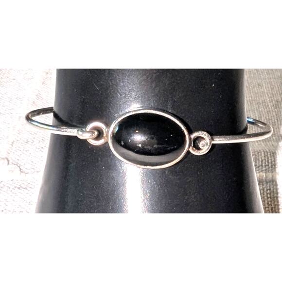 Sterling Silver Stamped OTC MX Onyx Modern Minimalist Bracelet 7.5 inches - Picture 2 of 9